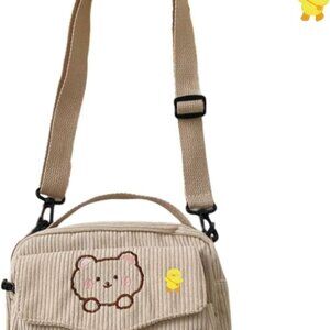 Corduroy Crossbody Bag Small Kawaii Wallet Unisex Adjustable Capacity